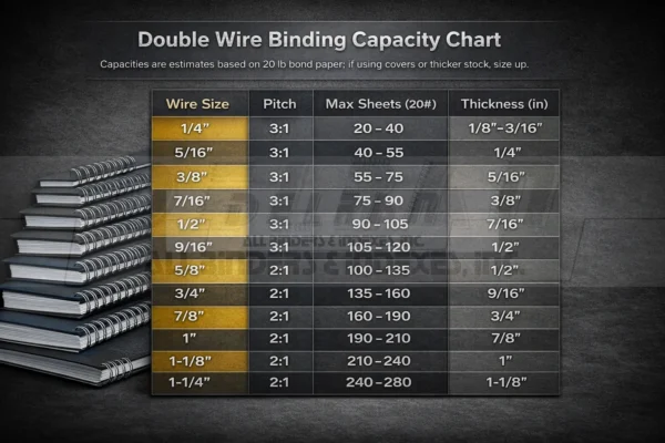 Double wire binding size chart